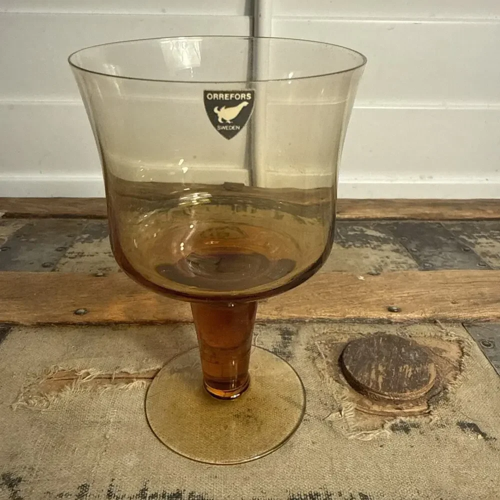 Orrefors Amber “Picnic” Goblet 6” Tall - Sweden